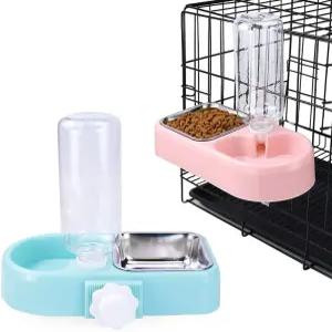 분리 가능한 스테인리스 스틸 보울과 자동 물 디스펜서 병이 포함된 상자형 개 고양이 그릇 및 음식 세트