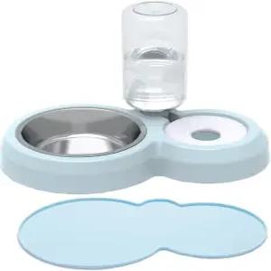물 디스펜서와 스테인리스 스틸 볼 논슬립 매트가 포함된 VVMEITYOU 개밥 강아지 사료 및 물그릇 세트 분리