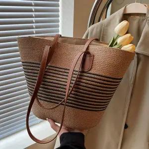 [콩심팥심]줄무늬 라탄백 토트백 왕골가방 바캉스가방 탑핸들 여름가방