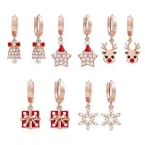 여자귀걸이 로즈골드 금침 크리스마스 큐빅 원터치 링 귀걸이 14K