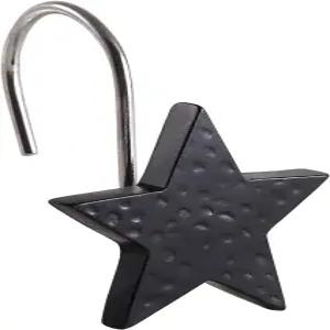 칙티 스타 샤워 커튼 후크 블랙 장식 링 욕실용 녹 방지 12개 세트(블랙)