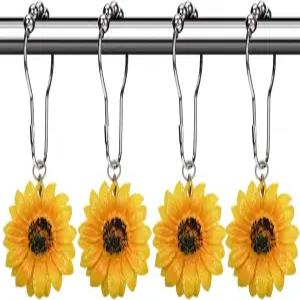 치티 플라워 샤워 커튼 후크 링 욕실 세트용 12개 장식용 방청 링(노란색 해바라기)