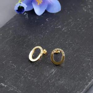 [골드스마일]시후주얼리 엔틱골드 크리스탈 듀오컷 라운드 써지컬스틸 귀걸이