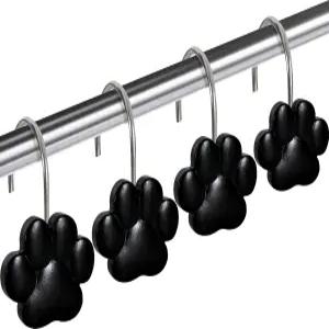 CTOHN 12피스 고양이 발 프린트 샤워 커튼 고리 귀여운 강아지 장식 욕실용 스테인리스 스틸 걸이