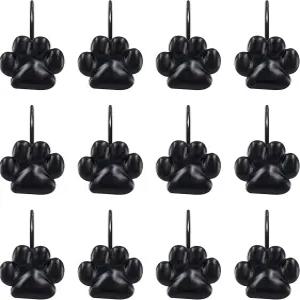 선라이트 패션 디자인 귀여운 발 프린트 광택 샤워 커튼 후크 방청 오일 메탈 링 블랙-12 팩