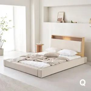 아씨방가구 제로업 LED수납헤드 저상형 가죽 퀸 침대 Q 본넬