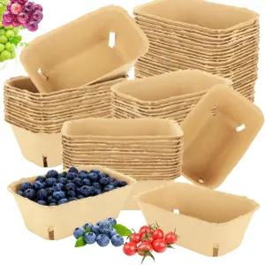 LDXDRU 100 팩 베리 바스켓 대형 딸기 펄프 섬유 블루베리 라즈베리 달걀 채소용 통풍 바구니 생산 7.3 x