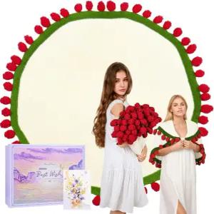 크로셰 꽃다발 담요 여성을 위한 선물 로즈 부드럽고 가벼운 니트 그녀 엄마 여동생 절친 아내 여자친구를