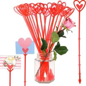 꽃다발 배열 결혼식 발렌타인 파티 장식을 위한 FOIMAS 100개 플로럴 픽 카드 홀더 레드 하트 플라스틱