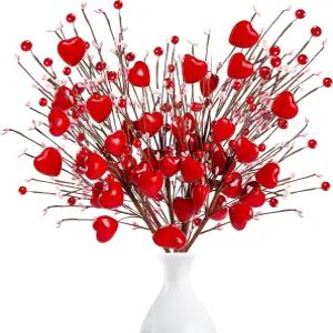 Sggvecsy 하트 모양 베리 발렌타인데이 기념 꽃다발 홈 웨딩 장식용 레드 핑크 선물이 포함된 인공
