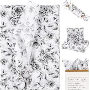 RUSPEPA 꽃 티슈 페이퍼 선물 가방 꽃다발 포장 결혼식 신부 샤워 미술 공예품용 블랙 화이트 빈티지