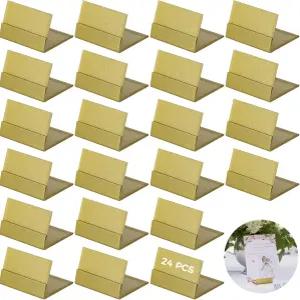 OMISTAR 24 PCS 황동 플레이스 카드 홀더 - 골드 스테인리스 미니 테이블 번호 가격표 음식 표지판 결혼식