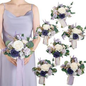 보라색 신부 들러리 부케 작은 파티 결혼 라벤더 프로포즈 결혼식 세트 조화 6개 웨딩 기념일