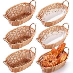 TIONCY 종이 라이너가 있는 서빙용 푸드 스낵 고리버들 패스트 과일 바구니 6개 포함 손잡이 플라스틱 음식