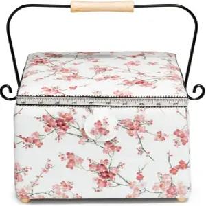 프림 대형 사각 재봉 바구니 화이트 플로럴