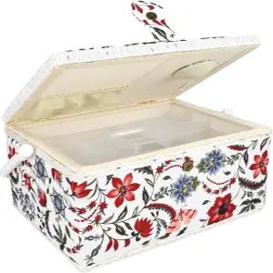 액세서리와 탈착식 트레이가 없는 대형 재봉 바구니 용품용 밝은 흰색 및 빨간색 상자 전문 재봉사에게