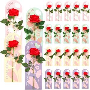 GIEGXIN 발렌타인 선물 싱글 로즈 용품 친구 꽃다발 DIY 여성 여자 직원 포장 조화 가짜 카드 휴대용 어머니 20세트 장미 교사