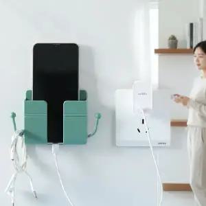 ( )무타공 벽면 부착형 스마트폰 리모컨 수납 홀더 다용도 거치대 침대 옆 정리함