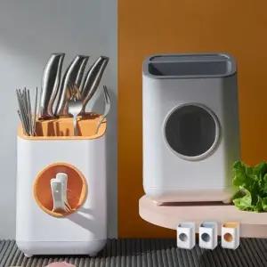 (색상 오렌지)다용도 물빠짐 수저통 칼꽂이 정리대 수납 용품 주방 정리함 칼꽂이통 조리 도구 보관