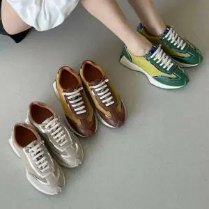 여자 봄 가을 트렌디 배색 청키 플랫폼 스니커즈