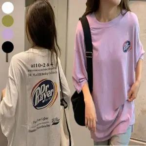 프린팅 반팔 빈티지 오버핏 박시한 여자 티셔츠 여름