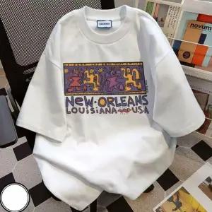 라운드넥 여름 여성 도톰한 반팔티 프린팅 티셔츠