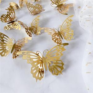 3D 중공 나비 벽 스티커, 골드 실버 로즈 웨딩 장식, 거실 홈 데칼 12 개/세트