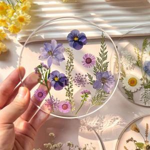 1/4PC 2D 라운드 컬러풀 프린트 코스터 투명 예술적 꽃무늬 웨딩 생일 테이블 장식 어머니의 날 선물