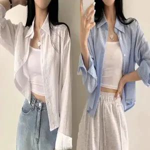 시스루 여름 남방 세미 여자 셔츠 크롭 시원한 얇은