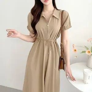 여름 A라인 반집업 2색 여성 허리라인 원피스 드레스 벨트 롱