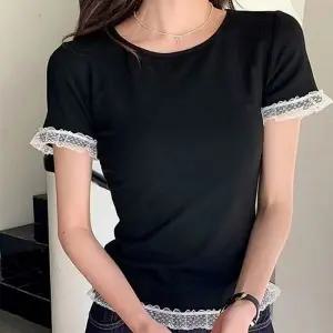 여성 여름 상의 티셔츠 레이어드 레이스 반팔 2컬러 꾸안꾸