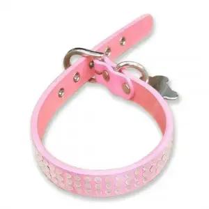 레인보우빌리지 강아지목줄 탈취 핫픽스 가죽 줄 (폭15mm 총길이 37cm) (핑크)