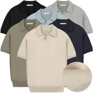 남자 니트 반팔티 여름 쿨 구김없는 오픈 카라 셔츠 반팔 니트 남성 티셔츠 빅사이즈 M~2XL