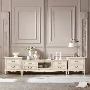 [퍼니프랑] 수입 유럽형 빈티지 엔틱가구 RG 43 미색 2단 협탁 거실장 세트