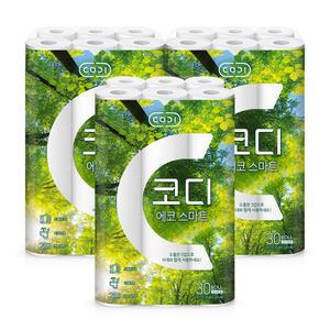코디 에코스마트 22m 30롤 3팩 3겹 화장지 휴지