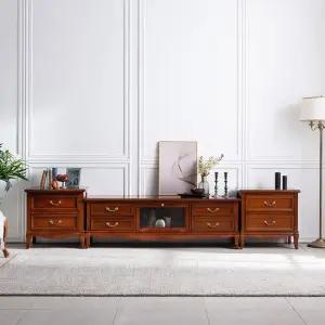 [퍼니프랑] 수입 유럽형 빈티지 엔틱가구 TR 38 우드컬러 TV 드레스 거실장 세트