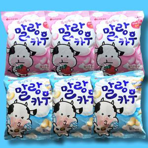 말랑카우 우유맛+딸기맛 158g 대용량 6봉지 혼합 어린이 학교 단체 간식 말랑까우 밀크+딸기