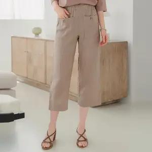 여성 여름 마 린넨 포켓 8부 빅사이즈 와이드 밴딩 팬츠 40-50대 미시 중년여