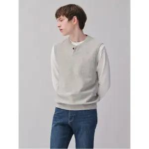[갤럭시 라이프스타일] 울 혼방 버튼 라운드넥 베스트 - 라이트 그레이 (GC485