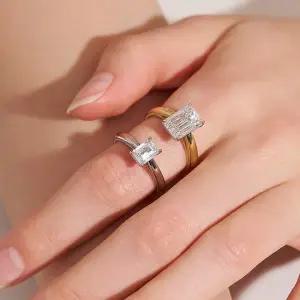 14k 에메랄드컷 랩 다이아몬드 반지 3캐럿)