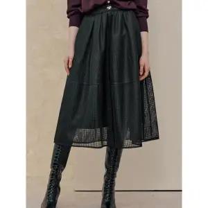 [하프클럽/]스퀘어 메쉬 볼륨 밴딩 플레어 롱 스커트