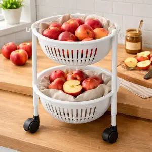 보노하우스 코지 바스켓 주방 2단 선반 적층 바구니 발판형 카트 야채 감자 수납 정리