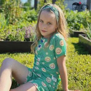 [알럽키즈] 쿨 아이스 스마일그린 주니어 아동 어린이 초등 잠옷 실내복 5부 상하세트