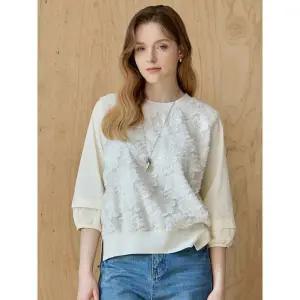 [하프클럽/]프린지 플라워 자수 7부 블라우스 티셔츠