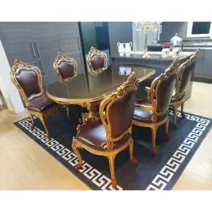 아시안데코 로얄 로코코 금장 골드 엔틱 타원형 6인용 식탁세트 카페 사무실 다이닝 거실