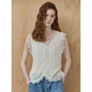 [하프클럽/]레이스 블록 플라워 스카시 슬리브리스 니트