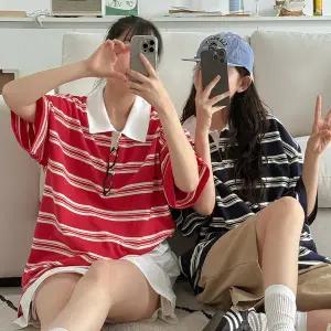 [공구우먼] [제작] 스카피 스트라이프 카라 티셔츠 83162 빅사이즈 여성의류