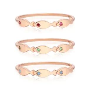 갤러리아 [비앤비골드] 14K 행운 세마리 물고기 3큐빅 탄생석 반지 모음 12종