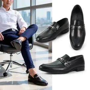 젠틀러슈 남성 천연소가죽 메탈 버클 블랙 로퍼 정장화 구두 클래식 데일리 남자 로퍼 슬립온