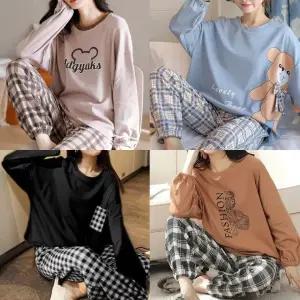 잠옷세트 시보리 체크바지 파자마 긴팔 홈웨어